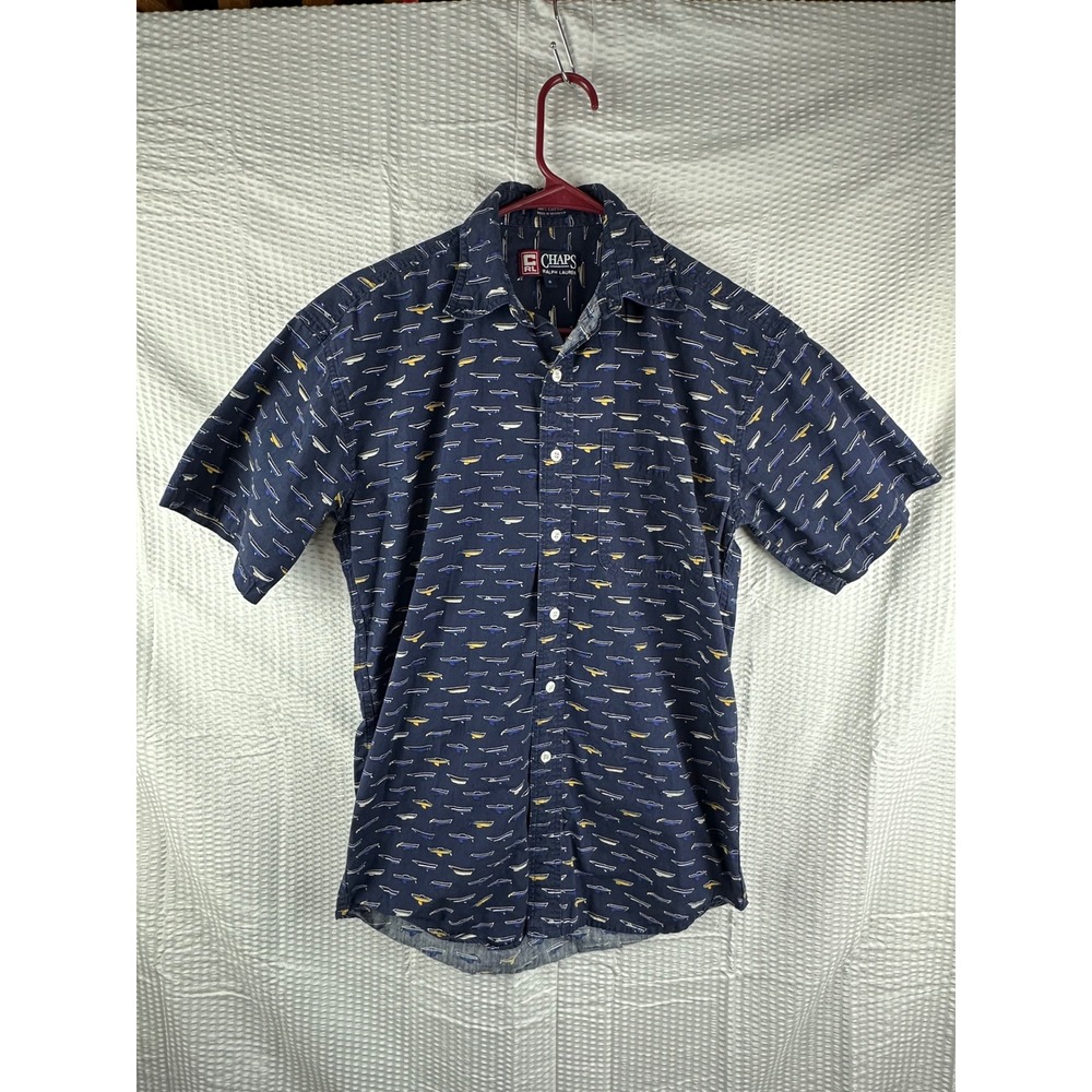 Chaps Ralph Lauren‎ Men Shirt Blue Size SMALL Button Down Short Sleeve Nautical